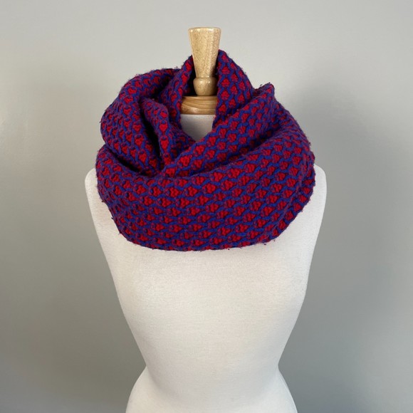 J Crew Wool Cashmere Blend Cherry Red & Cobalt Infinity Scarf - Picture 3 of 7